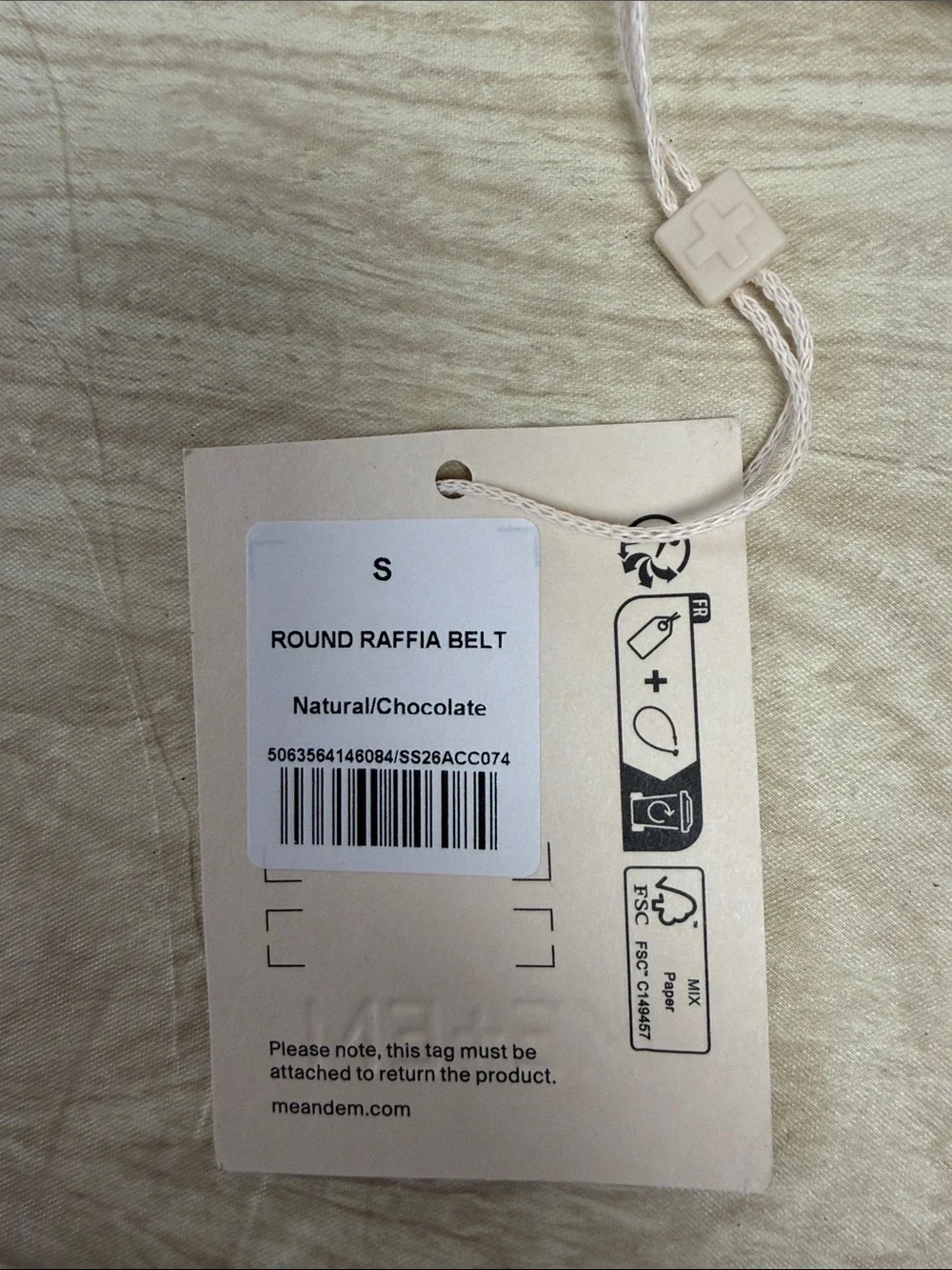 ME + EM ROUND RAFFIA BELT NATURAL/CHOCOLATE - S